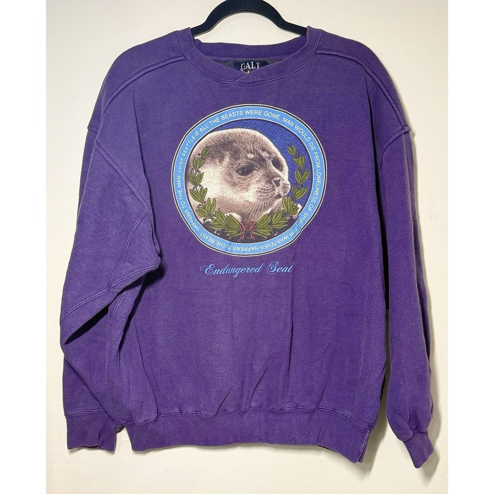 Vintage Endangered Seal Galt Purple Sweatshirt Unisex  Medium Galt Crew Pullover